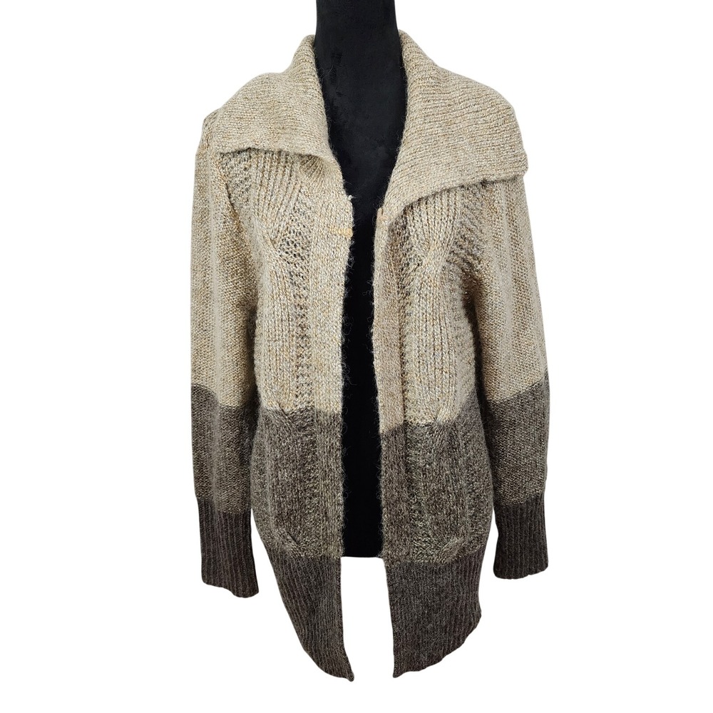 AUGUST SILK Size Medium Wool Blend Cable Knit Shawl Collar Open Sweater Cardigan